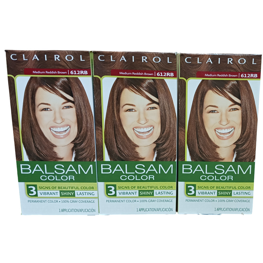 Lot of 3 Clairol Balsam Hair Color 612RB Medium Reddish Brown Permanent Dye New